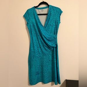 Athleta Teal Printed Nectar Faux Wrap Dress XS